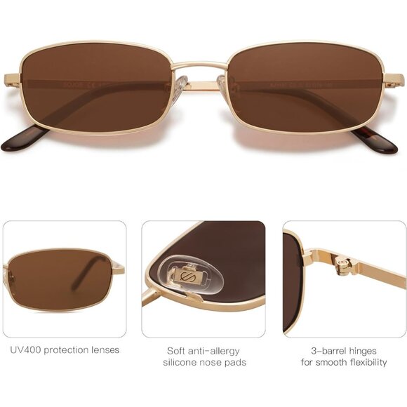 ✨Women\'s Brown Small Narrow Rectangle Retro 80s 90s Skinny Sunnies Sunglasses main image 4